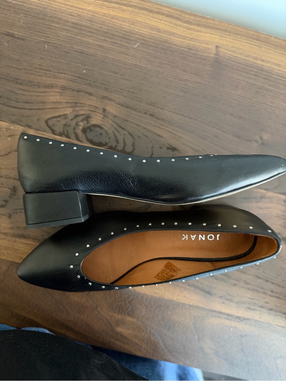 Black Studded Leather Pointed Flats